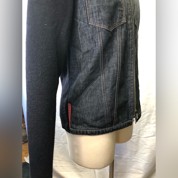 Vintage Prada Sport Navy denim sweater hybrid jacket sz 50 - Picture 2 of 16